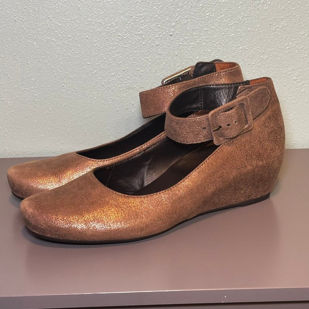 Paul Green Tan Suede Ballerina Wedge Flats Strappy Womens Size UK 4.5 US 7 - Picture 3 of 7